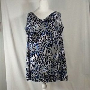 Grace Woman's Gray, Blue, Black Animal Print Sleeveless Cowl Neck Blouse Size 2X